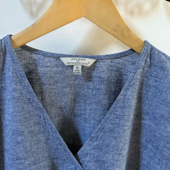 Linen Blend By Hester & Orchard Linen Blend V Neck Tunic with Sleeve Tie M NWOT - Picture 10 of 15